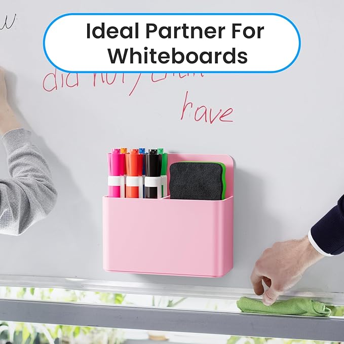 3 Pcs Magnetic Pen Holder, Magnetic Dry Erase Marker Holder, Wall Marker Pencil Holder for Fridge, Whiteboard Marker Holder for School, Office, Home, Locker Accessories (Pink)