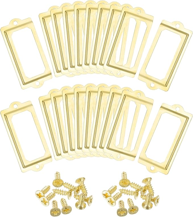 uxcell Metal Label Holders, 70x33mm 60pcs File Name Card Tag Label Holder Frame for Office Library Drawer Cabinet Shelves, Gold Tone