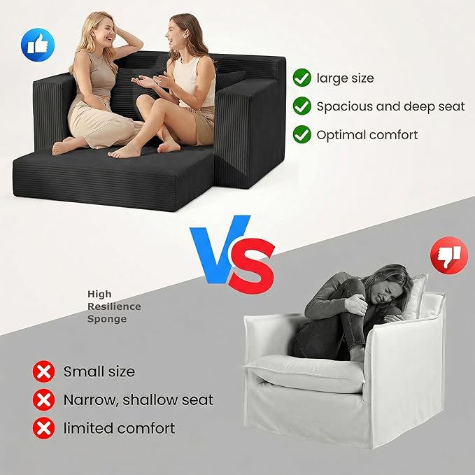 5 in 1 Convertible Sofa Bed,Small Boneless Couch Pull Out Loveseat Sleeper Sofa,Corduroy Futon Couch Folding Mattress with 4 Pillows for Living Room Bedroom Lounge (No Assembly)