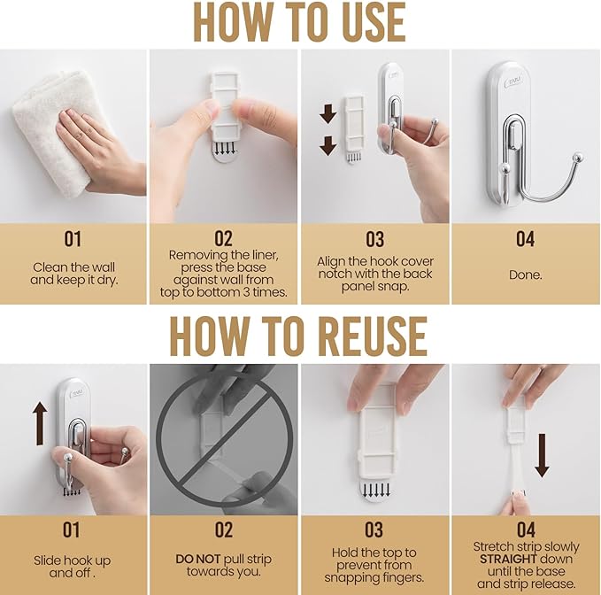 TAILI Adhesive Hooks for Hanging, 4 Coat Hooks & 6 Strips, Heavy Duty No-Drill Removable Large Wall Hanger for Towel, Backpack, Hat, Door,Kitchen Home Decor, Decorative Key Holder - Silver