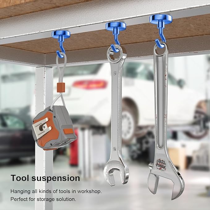 Magnetic Hooks for Cruise Ship Cabins, 110 lbs Blue Hooks for Classroom, Travel Accessories, Magnet with Hook for Grill, Fridge, 6 Pack