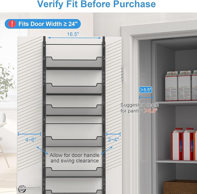 10-Tier Over the Door Organizer - Adjustable Pantry Storage Rack (Black)