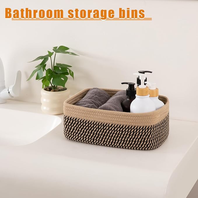OIAHOMY 4 Pack Storage Baskets for Organizing, Small Bins for Shelves, Cute Decorative Storage Bins, Organizer Baskets for Gifts Empty,13''Lx8.7''Wx5.1''H, Black/Yellow