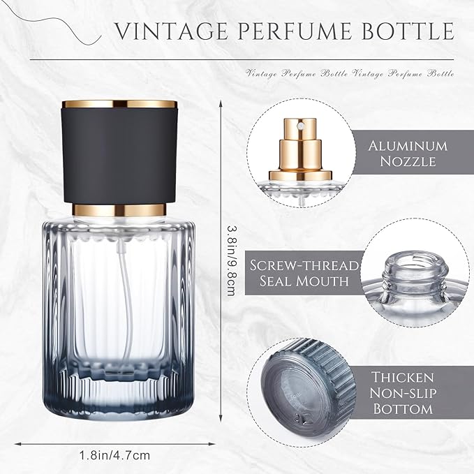12 Pcs 30/50/100ml Empty Glass Perfume Bottles Bulk Pack for Perfume Makers Refillable Atomizer Cologne Bottles DIY Vintage Fragrance Packaging Glass Bottling Supplies (Black,50 ml)