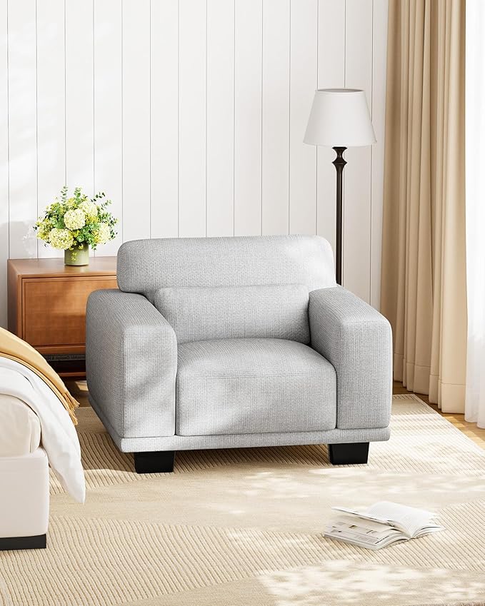 Marsail 40" Sofa Couch, 1-Seater Couches with Wide Armrests & Deep Cushions, Modern Linen Fabric Sofas for Living Room, Comfy Upholstered Couch with Removable Washable Covers, Light Grey