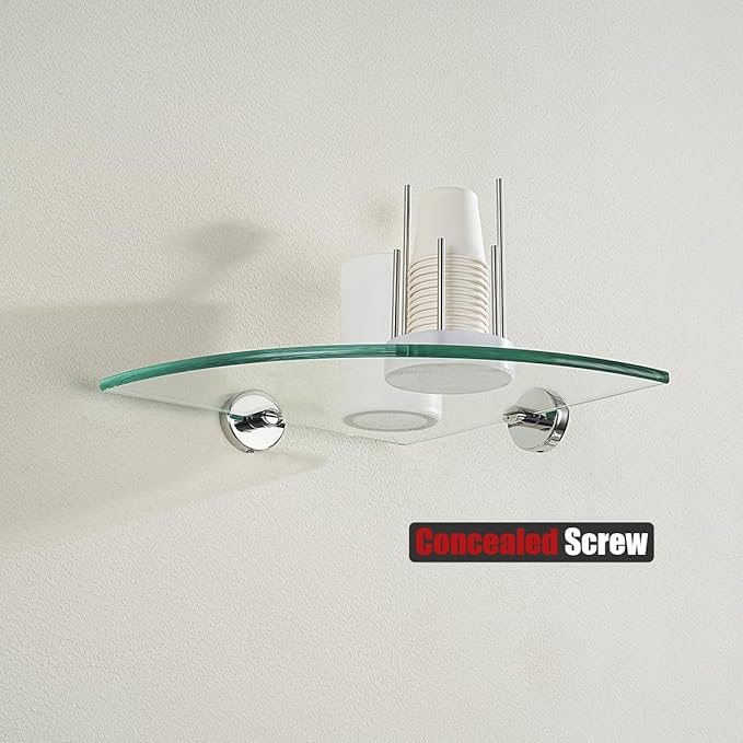 JQK Corner Glass Shelf, Polished Chrome Bathroom 304 Stainless Steel Shower Triangle Floating Wall Shelf, 10 x 10 Tempered Glass, 3 Pack, TGS190L10-CH-P3