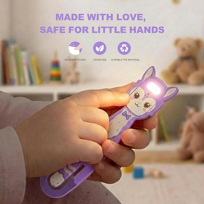 Rechargeable Kids Book Light, Cute Bookmark Reading Light for Kids, Dimmable Portable LED Book Light for Reading in Bed, Eye-Caring Bedtime Reading Lamp for Children & Travel, Purple