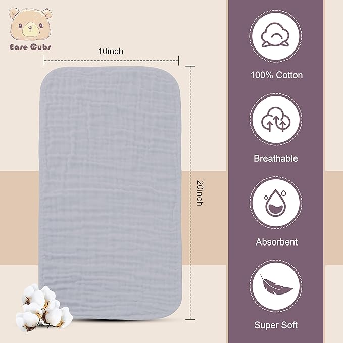 Muslin Burp Cloths Large 100% Cotton Hand Washcloths for Boys & Girls, Baby Essentials Extra Absorbent and Soft Burping Rags for Newborn Registry (Slate, 12-Pack, 20" X10")