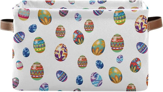 Easter Storage Basket Cube Storage Bins Organizer Bag Collapsible Closet Shelf Baskets with handle for Cloth Book 14.2×10.2×8.3 IN