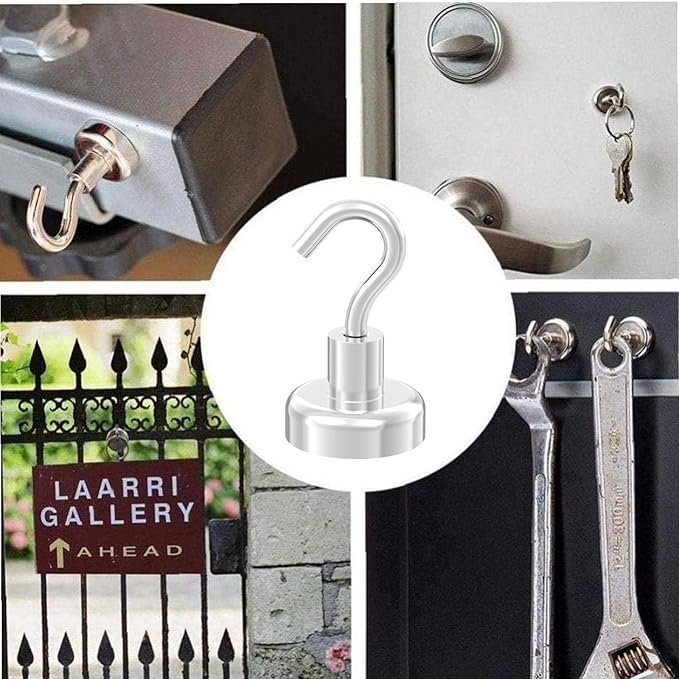 Strong Magnetic Hooks with 1 Inch Dia Magnet Base, 80lbs - 12Pack Heavy Duty Rare Earth Magnet Hook for Refrigerator,Extra Strong Cruise Hook for Hanging, Magnetic Hanger for Cabins, Grill