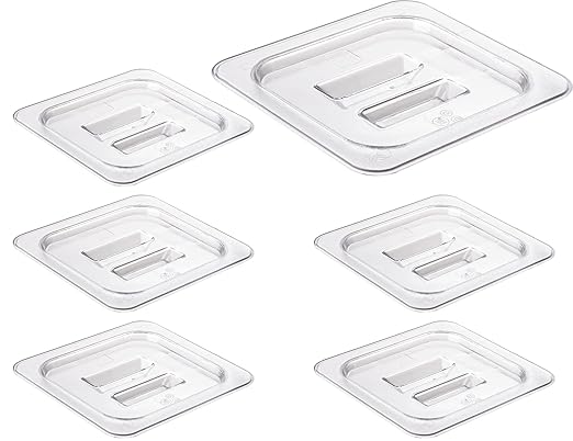 CURTA 6 Pack NSF Food Pan Cover, 1/6 Size Clear Polycarbonate Lid with Handle for Commercial Food Pan, Dishwasher & Freezer Safe Plastic Clear