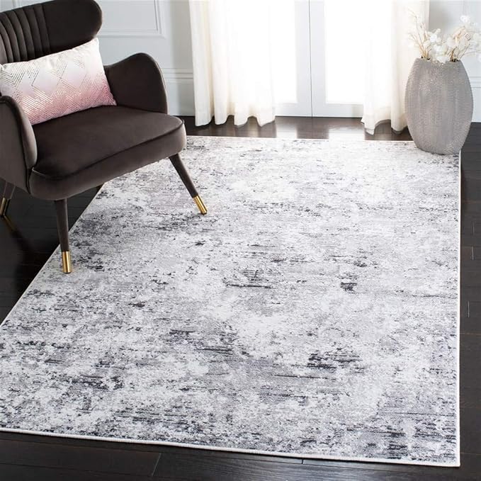 SAFAVIEH Amelia Collection Accent Rug - 3' x 5', Grey & Ivory, Modern Abstract Design, Non-Shedding & Easy Care, Ideal for High Traffic Areas in Entryway, Living Room, Bedroom (ALA705G)