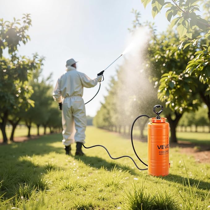 Industrial Concrete Sprayer, 3.5 Gallon Stainless Steel Sprayer, Heavy Duty Tri-Poxy Pump Sprayers, 20.5"Wand with Ergonomic Gun Handle, 48"& 120"Hose, 2 Brass Nozzles for Construction, Garden