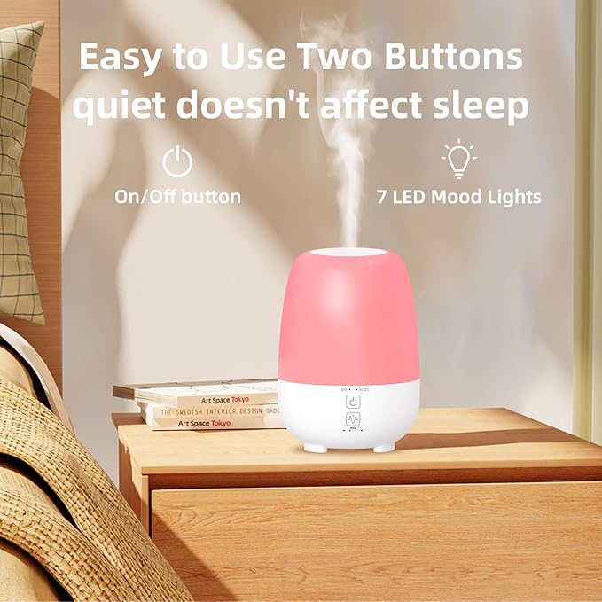 150ML Cordless Essential Oil Diffuser, Built-in 6000mAH Rechargeable Battery, 7 Hours Run Time, 7 Colors LED Light, Portable Aromatherapy Diffuser for Home, Outdoor, Travel (White)