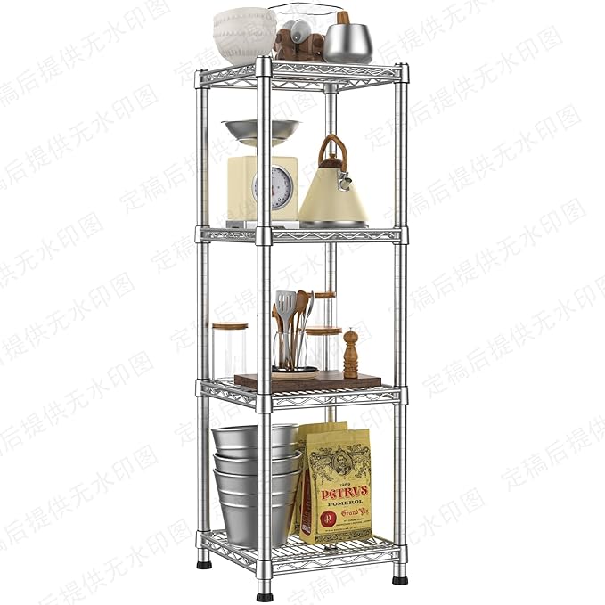 Metal Wire Shelving Unit Storage Shelves 4 Tier Adjustable Shelf Sturdy Steel Rack Standing Units Organizers organize for Laundry Bathroom Kitchen Closet Basement Garage Pantry Narrow Mesh Utility