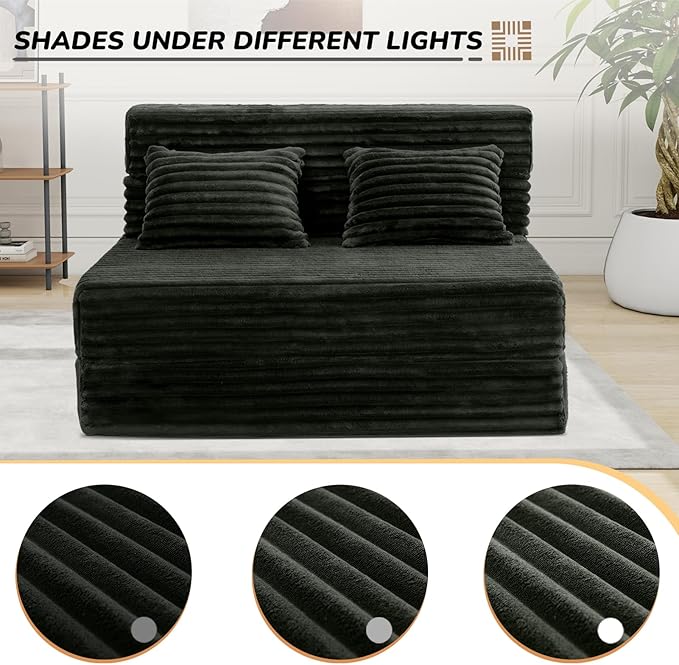 Folding Sofa Bed Twin, Convertible Sleeper Chair Loveseat with Pillow, High-Density Futon Chair Bed, Foldable Sofa Sleeper Floor Couch for Bedroom Living Dorm Guest Room, Charcoal Moss Grey