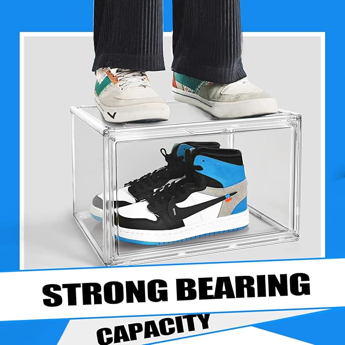 10 Pack Acrylic Shoe Storage, Size 15 Acrylic Sneaker Box Clear Stackable Shoe Display Case with Magnetic Door, Dustproof Storage Bin for Shoes Hat Figure Collectible in Entryway, Closet, Underbed