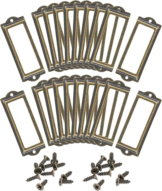 uxcell Metal Label Holders, 83x30mm 40pcs File Name Card Tag Label Holder Frame for Office Library Drawer Cabinet Shelves, Bronze Tone