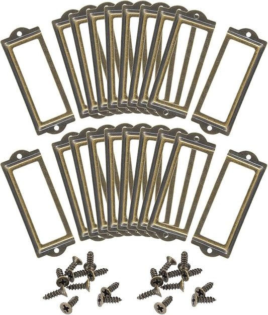 uxcell Metal Label Holders, 83x30mm 40pcs File Name Card Tag Label Holder Frame for Office Library Drawer Cabinet Shelves, Bronze Tone