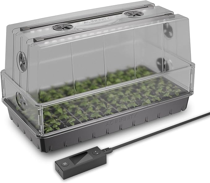 AC Infinity Automatic Sprayer & 6x12 Grow Light Humidity Dome Seed Starter Kit Bundle — 2L USB Rechargeable Electric Spray Bottle + Full Spectrum Samsung LM301H EVO Light Dome w/Tray & Vented Panels