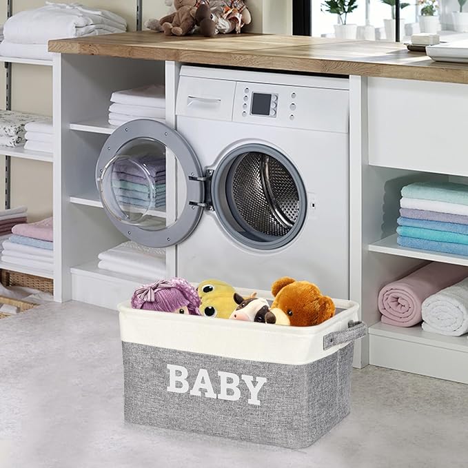Large Gift Basket Empty 15.5 x 11.6 x 9.4, Baby Storage Basket Shower Gifts for for Newborn Baby Essentials, Diaper Caddy Organizer with Handles, Decorative Baskets for Home Decor Shelves (Style 2)