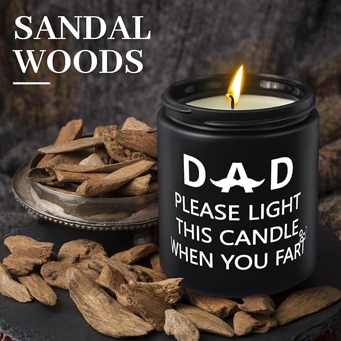 Birthday Gifts for Men Dad, Gifts for Dad Who Wants Nothing, Funny Birthday Gift for Fathers Stepdad Adoptive Father Stocking Stuffers, 7oz Sandalwood Scented Candles
