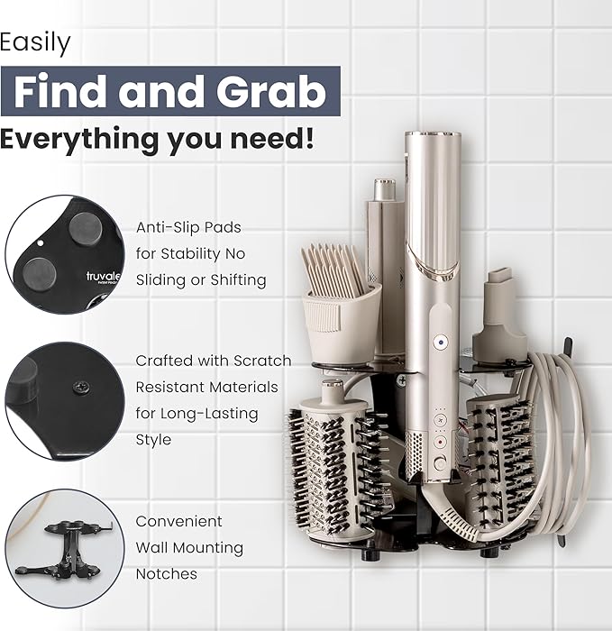 Blow Dryer Accessory Holder for Dyson Airwrap & Shark FlexStyle Only | Wall or Countertop Organizer for Hair Tools | Steel Storage Rack for Styling Attachments (Blow Dryer Not Included)