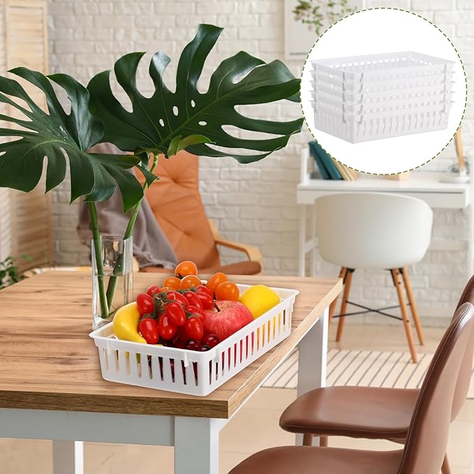Wenqik Set of 12 Small Plastic Baskets for Organizing 10.24 x 6.5 x 2.36 Inch Pharmacy Baskets Rectangular Trays Plastic Organizer for Office Pharmacy Dorm Kitchens, Closets Shelves(White)