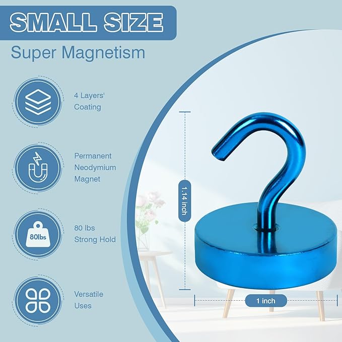 Neosmuk Magnetic Hooks, Cruise Ship Essentials, 8lb+ Heavy Duty Magnetic Hooks for Cruise Cabins, Refrigerator, Grill, Hanging, and Travel | Extra Strong Must-Haves Magnet Hook,RoyalBlue