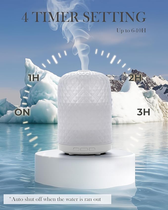 Essential Oil Diffuser - 2.4MHz Ultrasonic Glass Diffuser for Home, 120ml, Pulse&Continuous Mist, Bright/Dim/Breathing Lighting, Waterless Auto-Off, Aromatherapy Diffuser with USB Cable