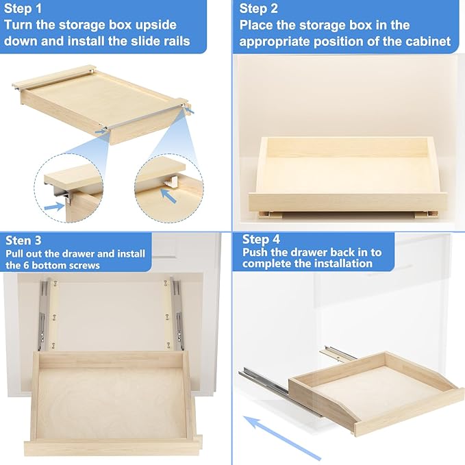 ROOMTEC Pull Out Cabinet Organizer with Soft Close, 22-1/2" W x 21" D, Pull Out Cabinet Drawer for Kitchen cabinets, Pull Out Cabinet Shelf, Finished, Bottom Assembly