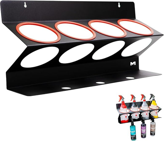 Universal Spray Bottle Holder – Holds 4 IK Trigger Sprayers (34oz Bottles) with 3 Small Holes – Sturdy & Lightweight Wall-Mounted Organizer for Detailing Accessories