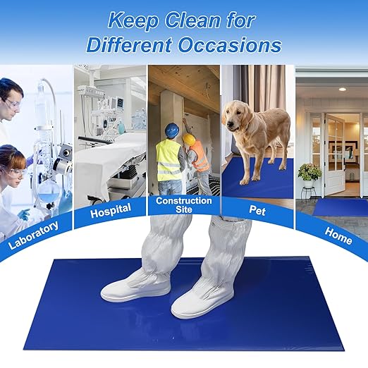 Sticky Mat Tacky Adhesive Pads 300 Sheets, 30 Sheets/Pack, 18'' x 24''/ 45 x 60 cm, Thickened Cleaning Mats for Shoes, Construction, Cleanroom, Laboratories, Hospitals, Dogs, Pets, Home- Blue
