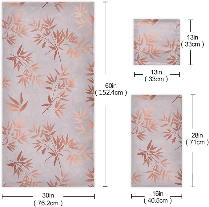Pink Gold Branches Towels Set of 3 Rose Golden Leaves Art Bathroom Towel Soft Absorbent Bath Hand Towels Washcloth Guest Towel Sets Bathroom Decorations