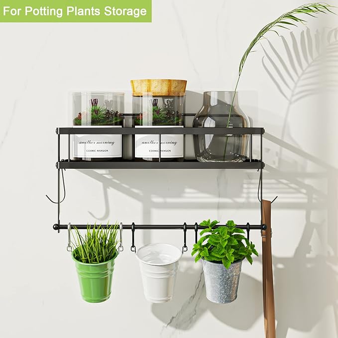 ESOW Paper Towel Holder with Shelf Storage, Adhesive Wall Mount 2-in-1 Basket Organizer for Kitchen & Bathroom, Durable Metal Wire Design, Stainless Steel 304 Matte Black Finish