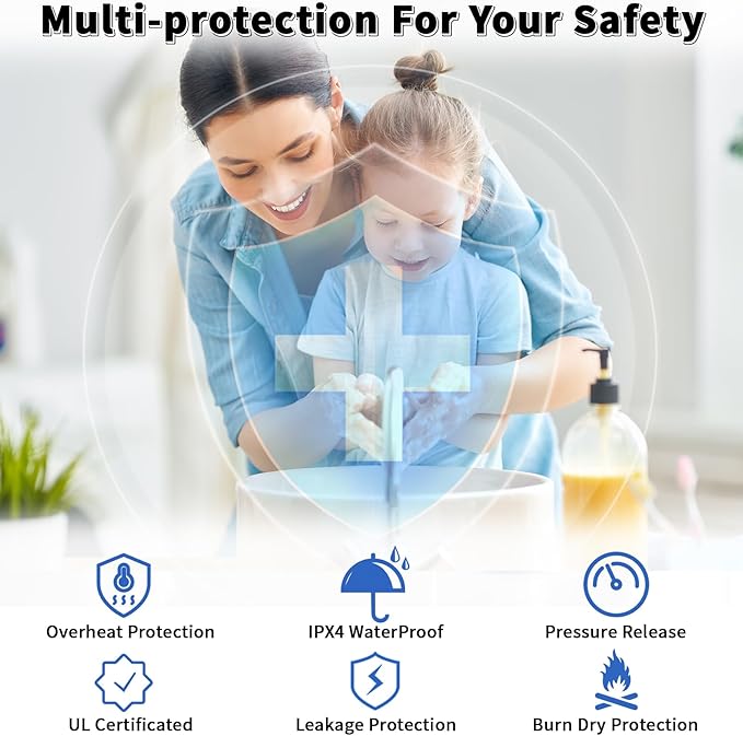 2.5 Gallon Mini Tank Water Heater Electric, 1500W 110V/120V, Under Sink Water Heater with Digital Display & Pressure Relief Valve, Hot water heater for Kitchen Bathroom RV Camper