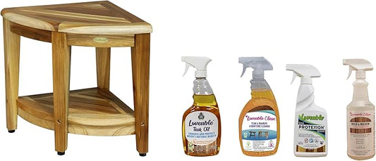 EcoDecors SnazzyCorner 18" Teak Shower Bench, 300 lb Capacity, Fully Assembled + Loveable 4 Pack Care Bundle