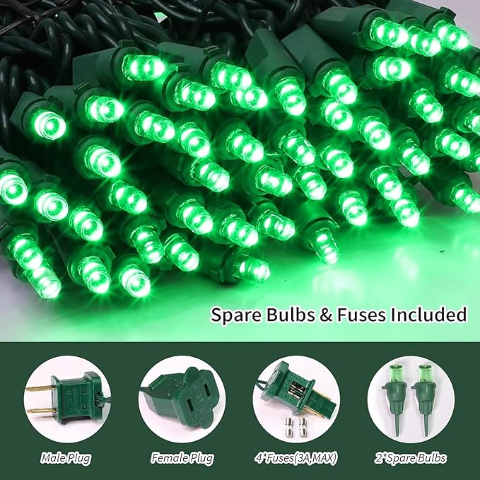 LAMPHOME 100 LED Green St. Patrick Mini String Lights, 21.6 Feet LED St Patrick Day Lights, Waterproof Green Christmas Lights for Indoor Xmas Tree Garland Wedding Party Festival Decoration, Green Wire