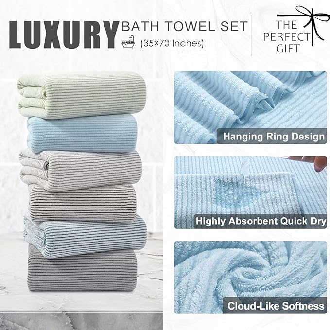 4 Piece Bath Towel Set 35"x70"Oversized Bath Towel for Bathroom Ultra Soft Fluffy Extra Large Bath Sheet Luxury Premium Bathroom Towel Highly Absorbent Quick Dry Shower Towel for Hotel Spa,Blue