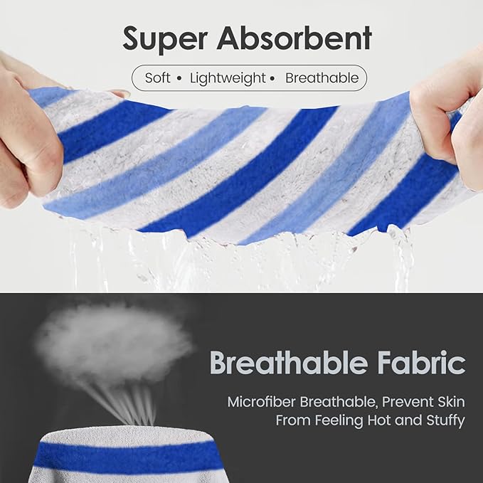 Bath Towels, Pack of 4, 30"x60", Large Microfiber Towel Set, Ultra Soft, Super Absorbent, Fast Drying, Perfect for Suana, Shower, Pool, Sport, Travel, Fitness, SPA,Yoga, Cabana Stripe Blue