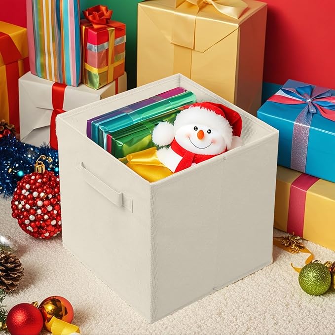 ShellKingdom Storage Bins, Foldable Fabric Storage Cubes And Cloth Storage Organizer Drawer For Closet And Toys Storage, 13 X 13 X 13 INCH, 6 Pack (Beige)