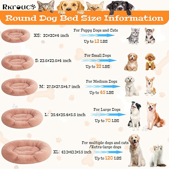 Fluffy Dog Bed Calming Donut Beds for Large Dogs Warming Round Small Medium Pet Nest Cozy Cat Mattress Indoor Washable Puppy Kennel Kittens Sleep Mat (L, 35.4×35.4 inch, Fresh Pink)
