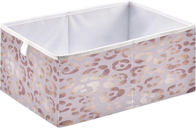 Bolaz Leopard Print Cheetah Rose Gold Closet Organizers Storage Cubes Storage Bins Shelf Baskets Containers for Home Kids Room Toys Office,Square