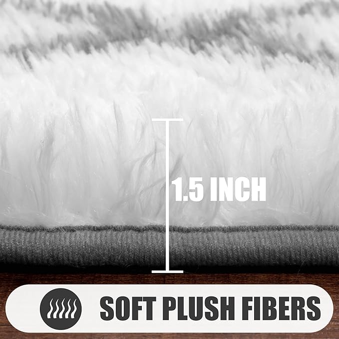 ONASAR 5x7 Area Rugs for Living Room Bedroom, Fluffy White and Grey Throw Rug, Geometric Boho Soft Plush Shaggy Indoor Floor Carpet for Nursery Kids Girls Boys Teen Dorm Home Decor Aesthetic