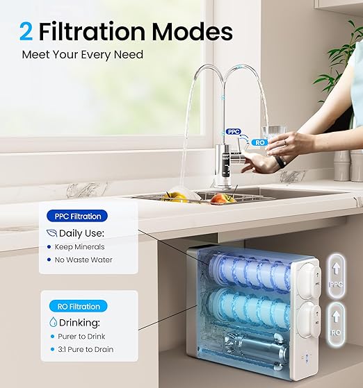 Reverse Osmosis System, 10-Stage 600 GPD Tankless Reverse Osmosis Water Filter, Under Sink RO Water Filtration System with Smart LED Faucet, NSF/ANSI 42 & 58 Certified, 3:1 Pure to Drain