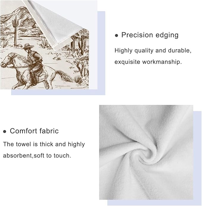3 Piece Western Cowboy Bath Towels Set,Microfiber Absorbent American Country Riding Horse Cactus Desert Towels for Bathroom,1 Bath Towel,1 Hand Towel,1 Washcloth,Decorative Bathroom Towels