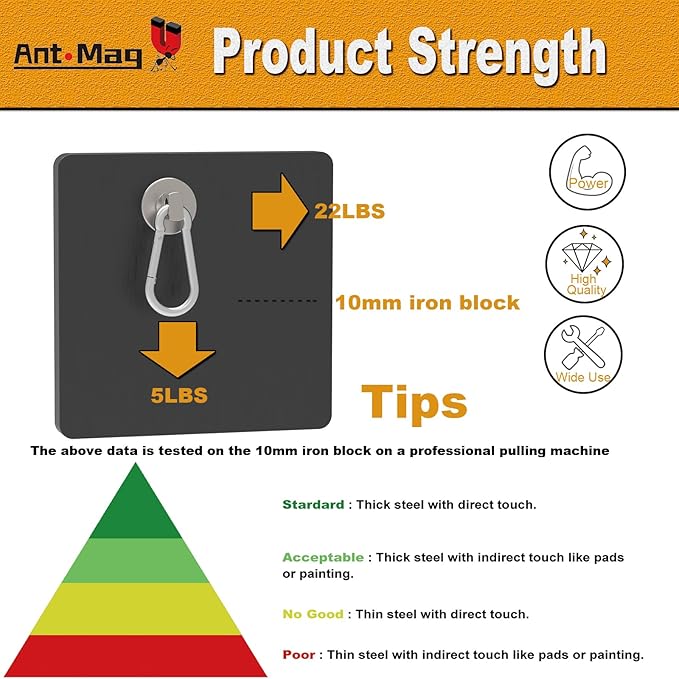Ant Mag Magnets Hooks Heavy Duty with Carabiner 22lbs Strong Magnets Great Hanging for Refrigerator Cruise Cabin Grill Wreath Kitchen Office 10 Pack