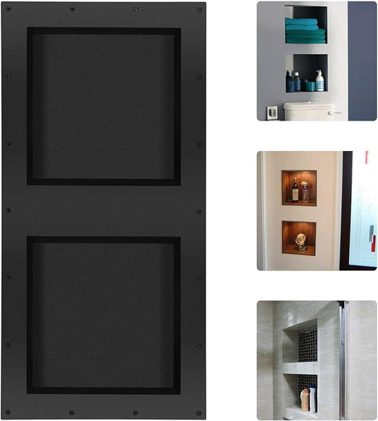 Suteck 32" x 16" Double Shelf Shower Niche Ready for Tile Waterproof Leak-Proof Bathroom Indoor Recessed Niche Storage Washing Toiletries Bottles