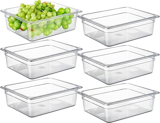 CURTA 6-Pack 1/2 Size 4" Deep NSF Polycarbonate Food Pans | Dishwasher & Freezer Safe Clear Container for Prep Tables, Buffet, Salad Bar, Commercial & Home Kitchen
