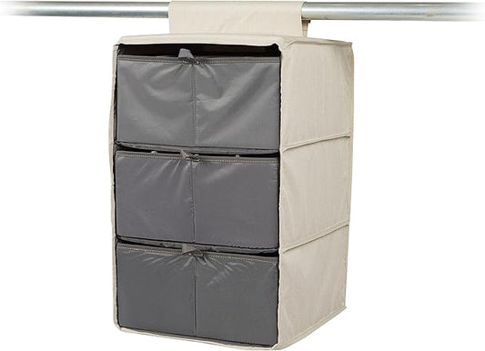 Covermates Keepsakes Hanging Closet Organizer Set - Heavy Duty Material, Sturdy Interior Shelves, Includes Trays with Dividers - Closet Storage, Beige Heather